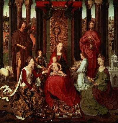 Mystische Hochzeit der heiligen Katharina und andere Heilige von Hans Memling